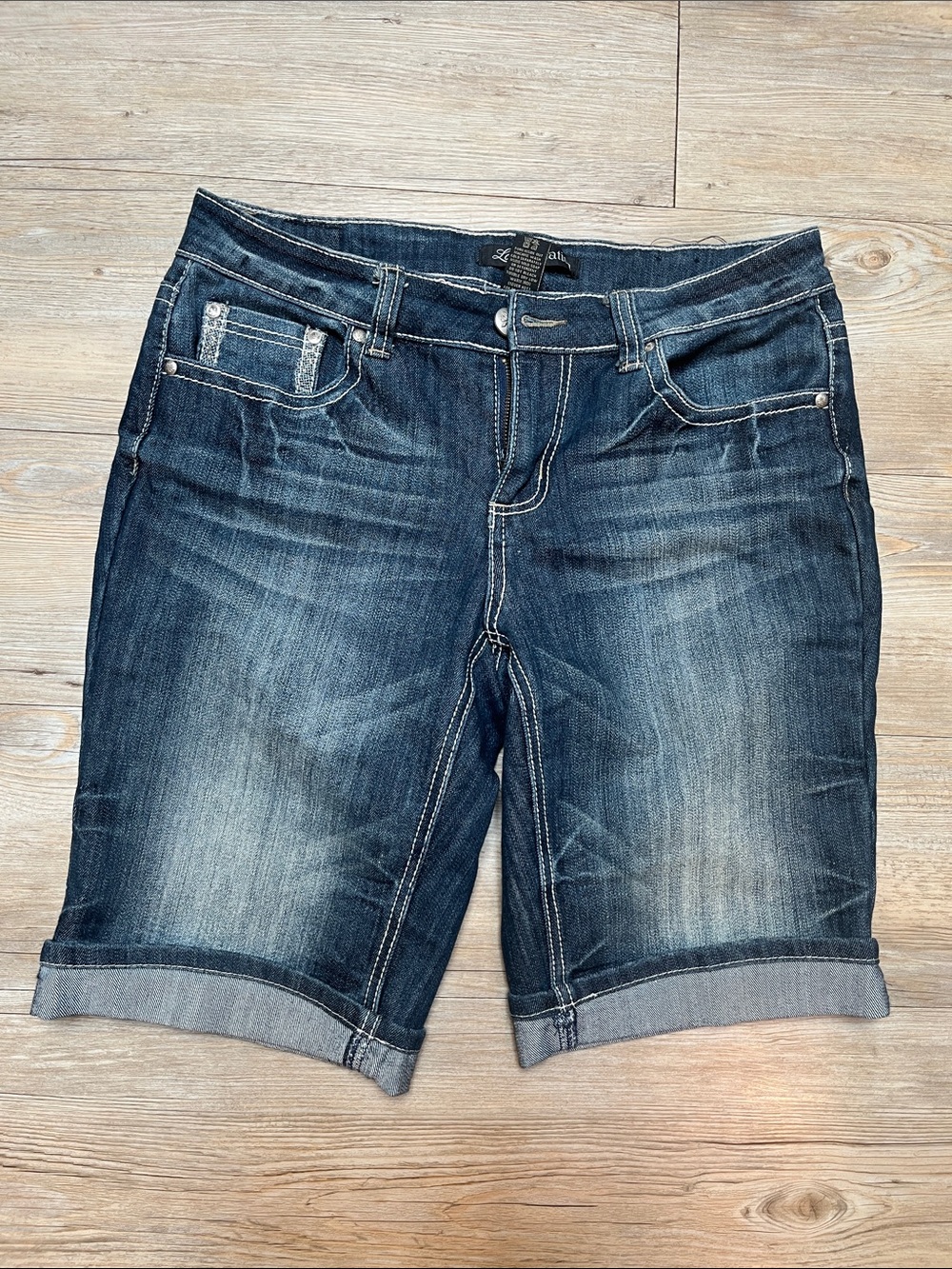 Love Nation Dark Blue Rolled Cuff Denim Bermuda Shorts